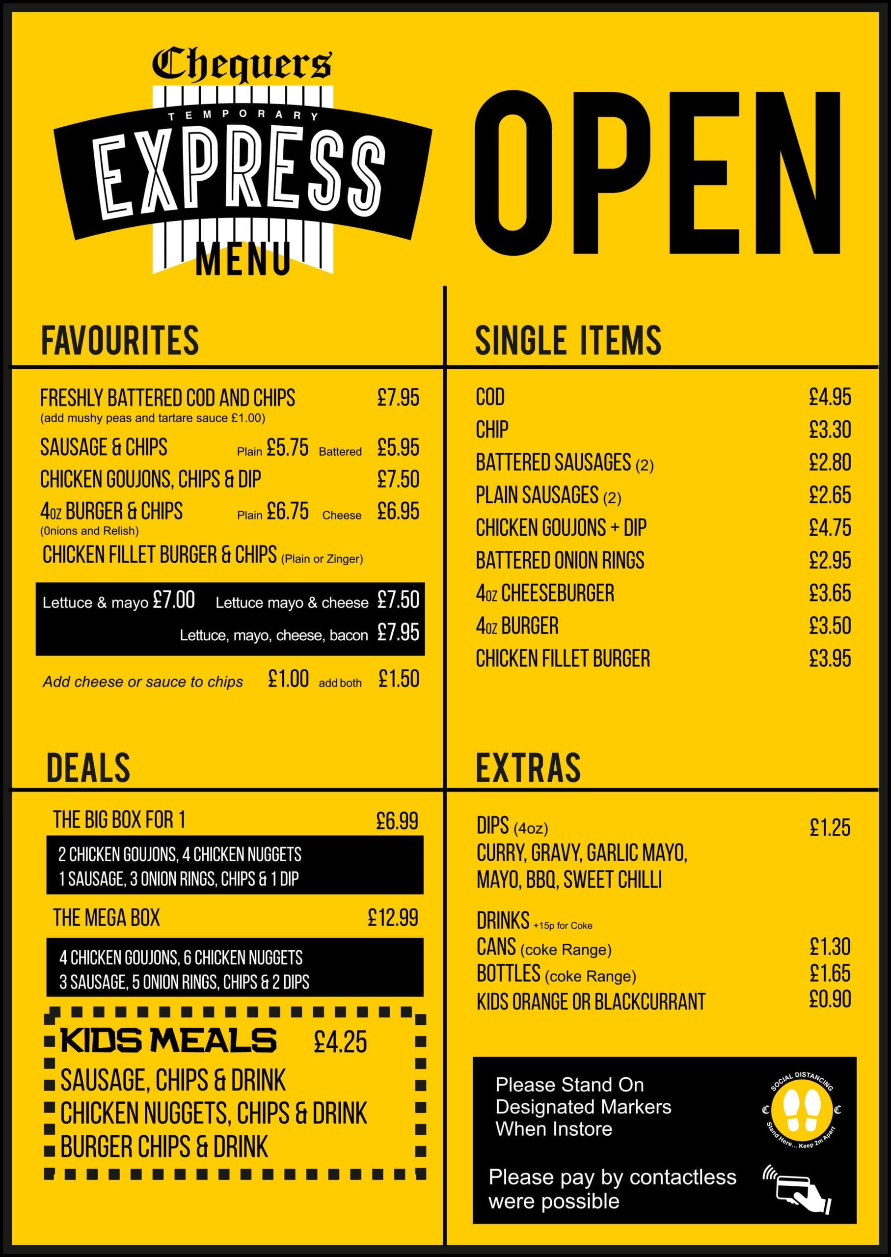 Chequers Fish & Chips Express Menu