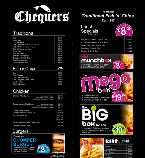 Chequers Menu